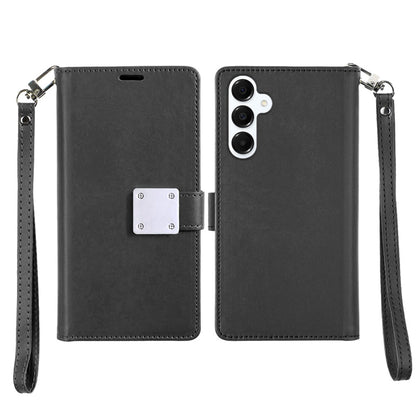 For Samsung Galaxy S26+ / S26 Plus Wallet Cases PU Leather with Credit Card /ID /Cash Holder Slot Dual Flip Book Pouch, Stand and Strap Case Cover Black