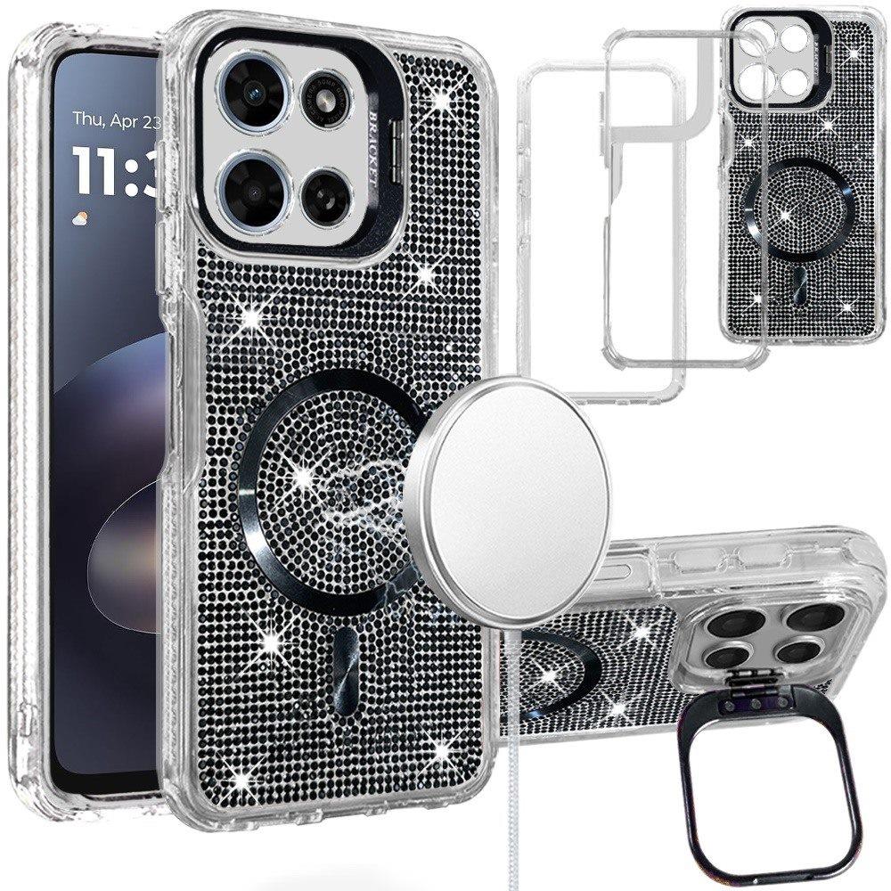 Phone Case for Motorola Moto G Play 5G 2026 Luxury Glitter Magnetic Hybrid with Camera Stand Dual Layer Shockproof Sparkle Dot Pattern Clear Edges Cover