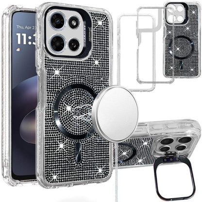 Phone Case for Motorola Moto G 5G 2026/ 2025 Luxury Glitter Magnetic Hybrid with Camera Stand Dual Layer Shockproof Sparkle Dot Pattern Clear Edges Cover