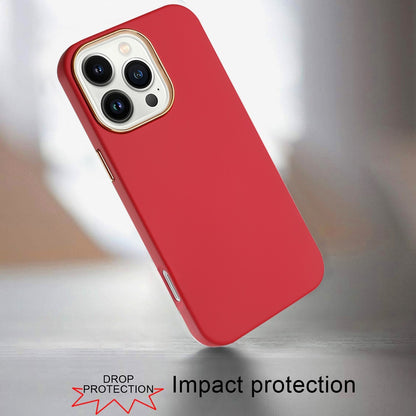 For Apple iPhone 16 Pro Slim Classic Hybrid Around Rubber Gummy Gel Slick Hard PC Silicone TPU Chromed Button Case Cover Red