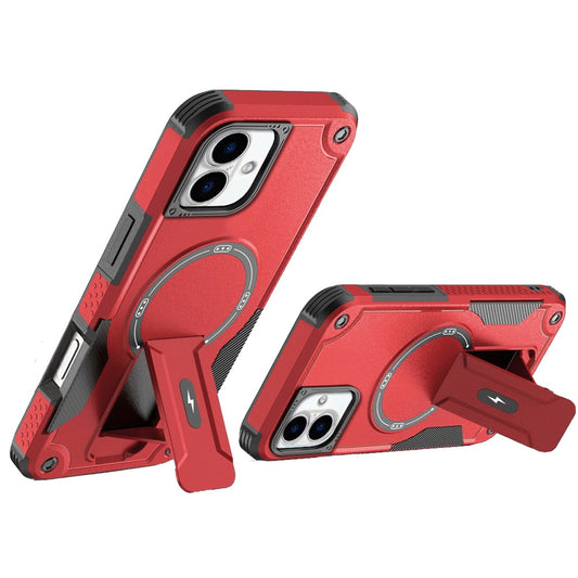 Phone Case for Apple iPhone 17 (6.3") Magnetic Kickstand Rugged Shockproof Armor Grip Anti Slip Heavy Duty Protective Matte Stand Hybrid Cover Red