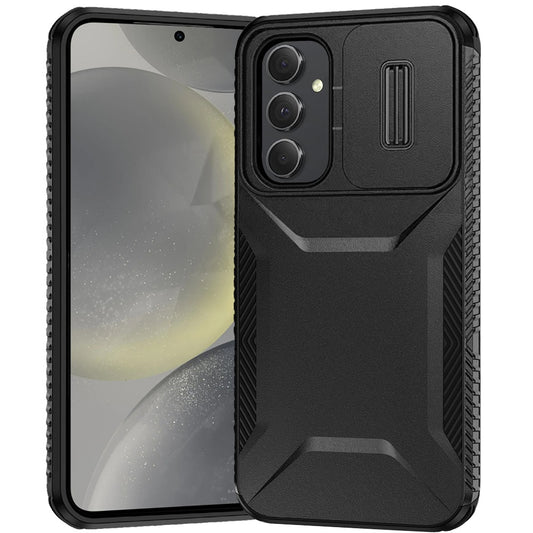 For Samsung Galaxy A54 Slim Fit Shockproof Hybrid with Slide Camera Window Covering, Rugged Tpu Silicone Hard PC Bumper Case Cover Black