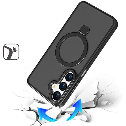 Phone Case for Samsung Galaxy A17 Strong Magnetic Metal Kickstand Hybrid TPU Hard PC Shock Absorbing Armor Slim Protector Cover Black
