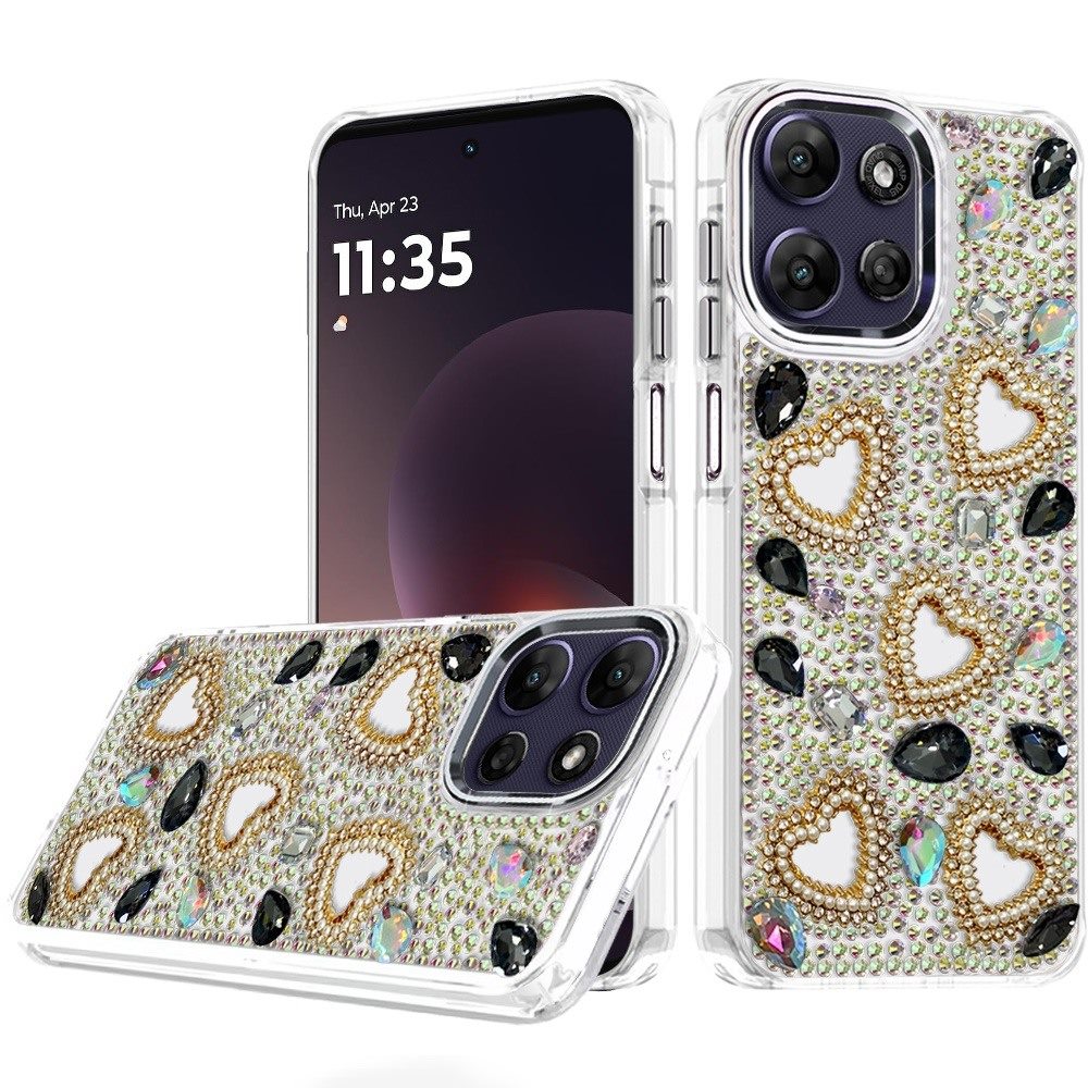 Phone Case for Moto G Power 5G (2026/2025) Luxury Crystal Heart Rhinestone Diamond Bling Shockproof Hybrid Glitter Protective Stylish Durable Grip Cover