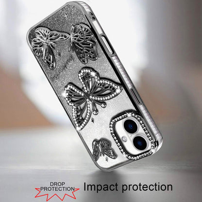 Phone Case for Apple iPhone 16 Plus Butterfly Freedom Shimmer Glitter Thick TPU Shockproof Anti Slip Durable Protective Design Cover Black