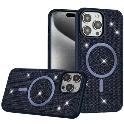 Phone Case for Apple iPhone 15 Pro Max Magnetic Bling Diamond Sparkle Hybrid Shockproof Rugged Grip Durable Protection Anti-Slip Armor Design Cover Blue