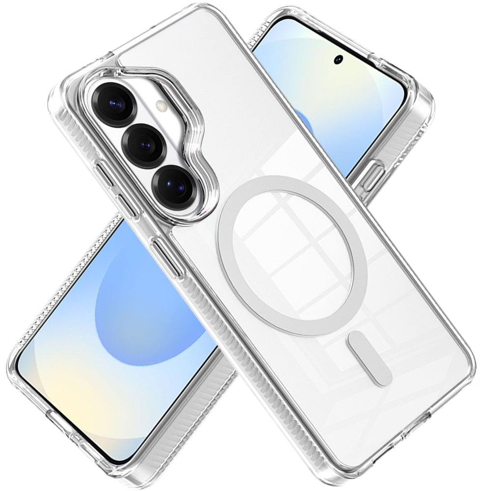 For Samsung Galaxy S25 /S24 MagSafe Compatible Integrated Technology Clean Transparent Hybrid Armor TPU Frame Case Cover Black