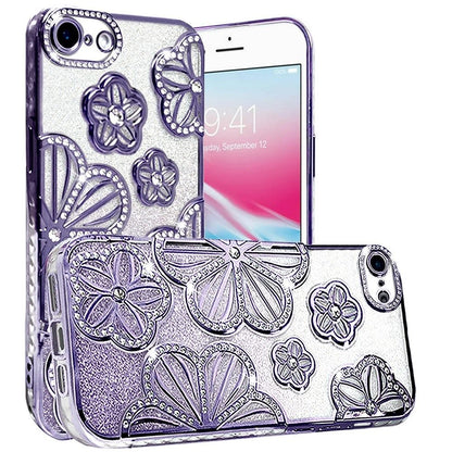 Phone Case for Apple iPhone SE 3 (2022) SE/8/7 Shimmer Glitter Floral Thick TPU Shockproof Durable Grip Camera Protection Anti-Scratch Stylish Design Cover