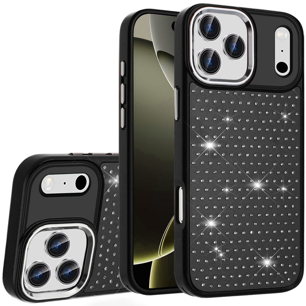 Phone Case Cover for Apple iPhone 18 Pro /17 Pro Bling Diamond Metallic, Full Sparkle Chrome Edged Hybrid Protective Shockproof Cover