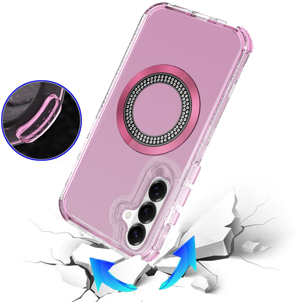 Phone Case for Samsung Galaxy S26 FE /Fan Edition Luxury Bling Rhinestone Glitter Magnetic Circle Frosted Hybrid Dual Layer TPU Tough Construction, Sparkling Finish Cover