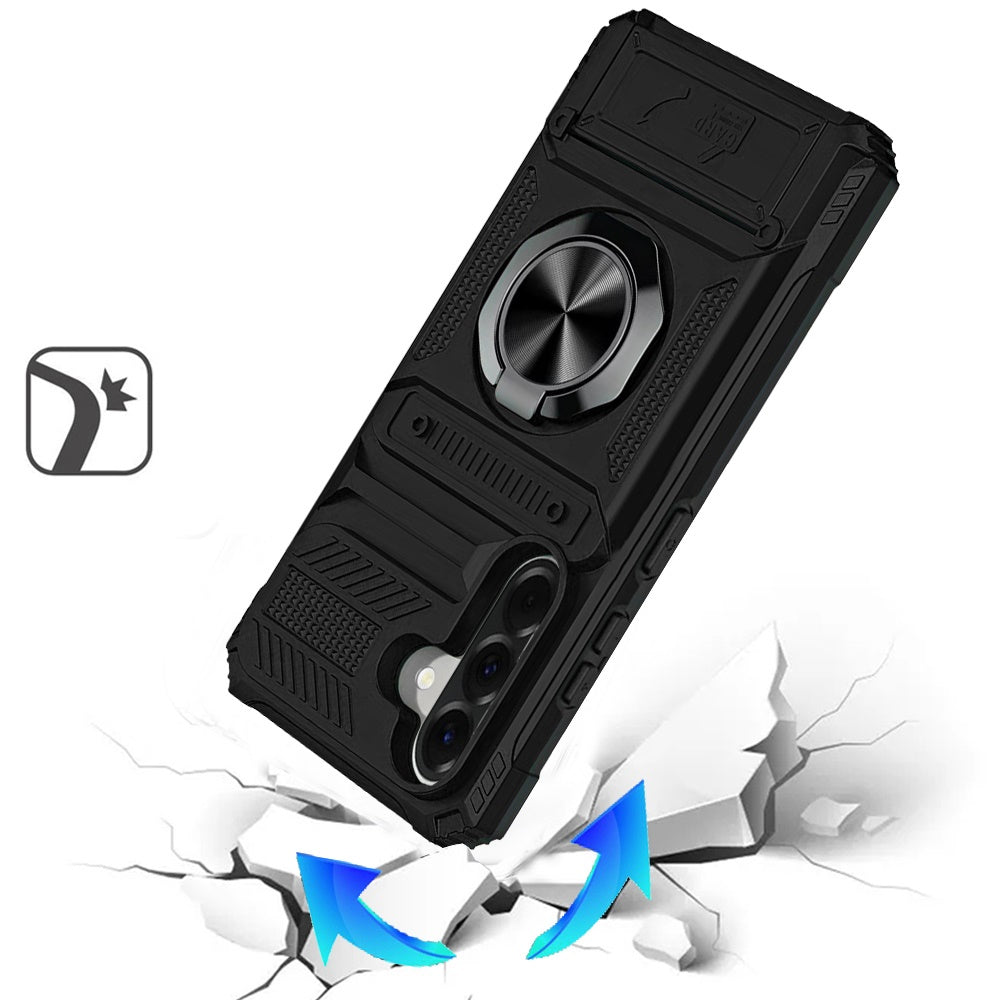 For Apple iPhone 17E /16E 2X Card Slot Metal Ring Stand Hybrid Shockproof Heavy Duty Drop Protection Multi Functional Design Case Cover