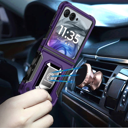 For Samsung Galaxy Z Flip 7 FE Hybrid Stand Magnetic Ring Holder Kickstand Heavy Duty Rugged Drop Silicone & Hard PC Shockproof Case Cover Purple