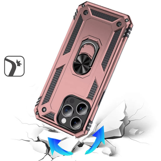 Phone Case for Apple iPhone 13 Pro Rotatable Ring Stand Shockproof Hybrid Armor Anti Slip Heavy Duty Fit Magnetic Car Mount Durable Grip Cover Gold