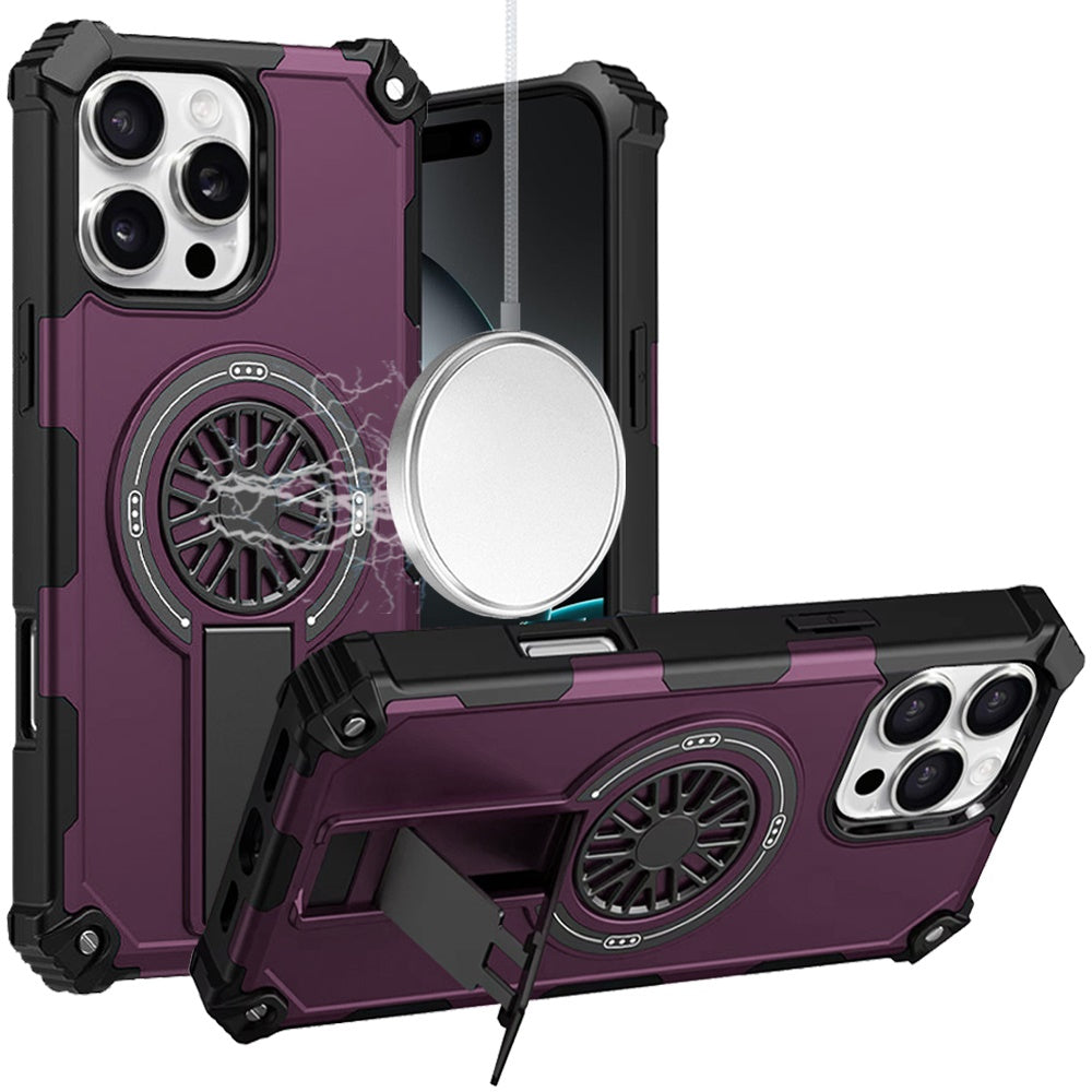 Phone Case for Apple iPhone 16 Pro Max Invisible Kickstand Magnetic Car Mount Friendly Shockproof Texture Anti Slip Durable Grip Heavy Duty Hybrid Cover Purple