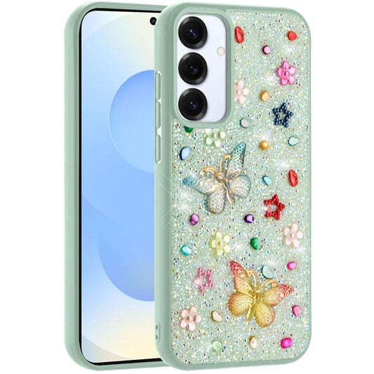 For Samsung Galaxy S25 /S24 Diamond Butterfly 3D Glitter Bling Design, Slim Hybrid Sparkle Protective Cover TPU for Women Girls Case Cover Teal