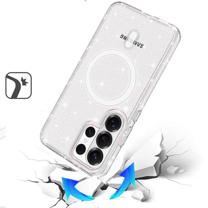 For Samsung Galaxy S26 Ultra MagSafe Compatible Glitter Sparkle Bling Hybrid Case with Magnetic Circle, Slim TPU & Hard PC Frame Case Cover