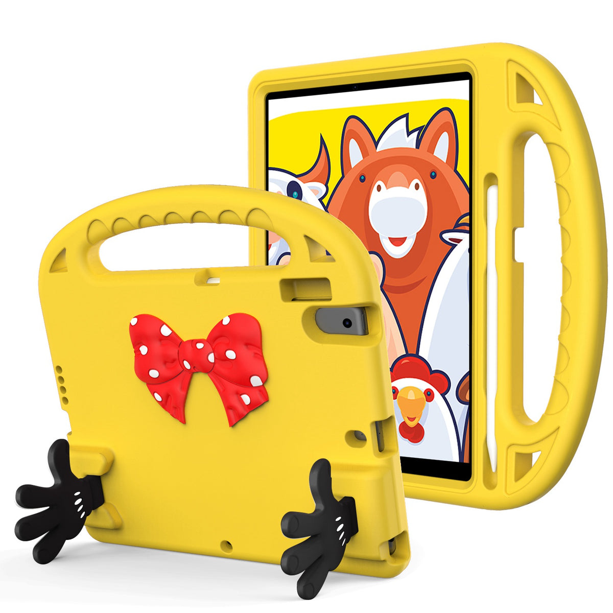 For Hybrid Shockproof Tablet with Bow Hands Kickstand Antislip Rubber TPU Kid-Friendly Drop Protection Yellow Tablet Case Cover