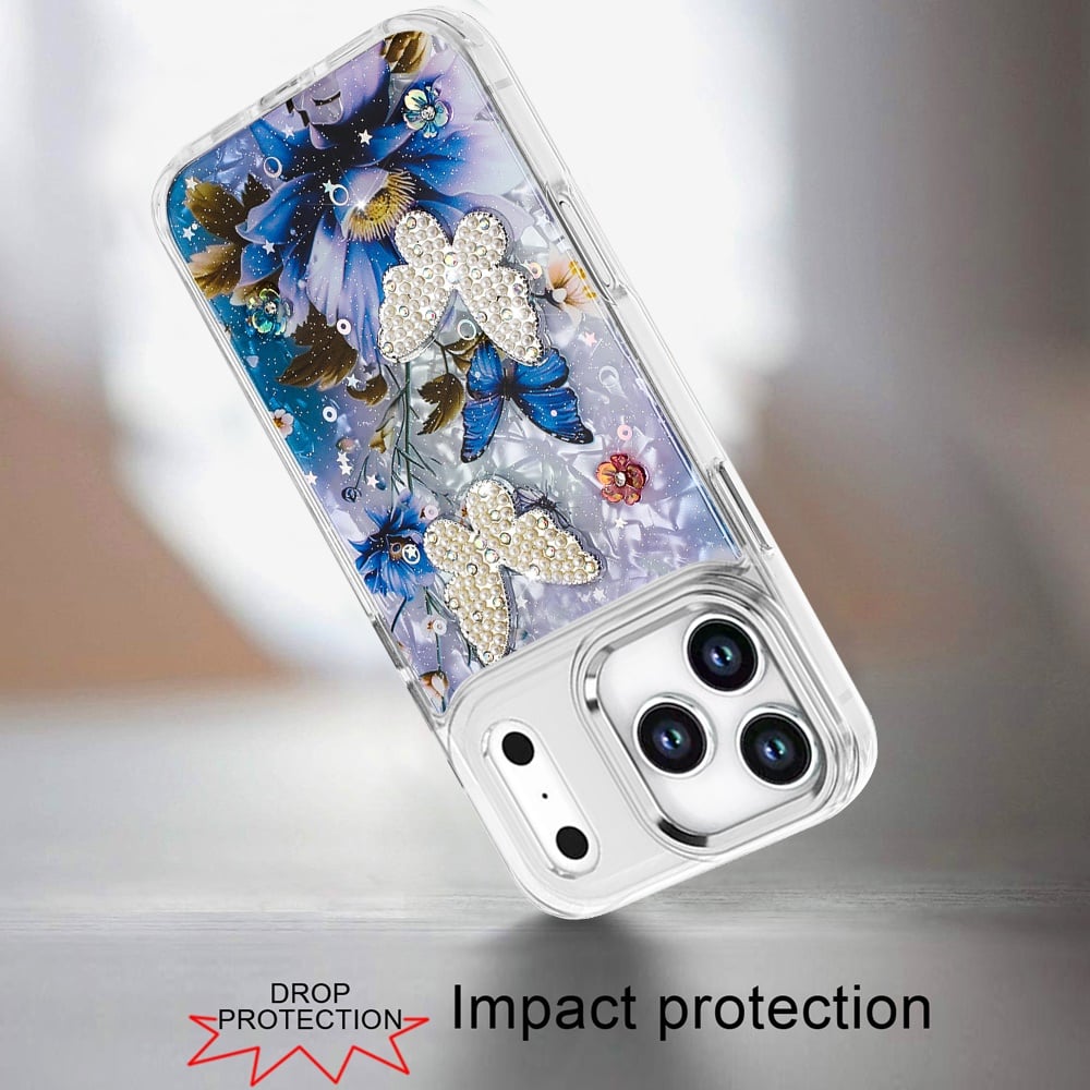 Phone Case for Apple iPhone 17 Pro Max Glitter Butterfly Design Metal Buttons Shockproof Hybrid Anti Scratch Durable Protective Slim Grip Stylish Cover