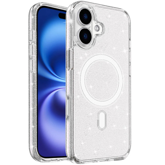 For Apple iPhone 17 MagSafe Compatible Glitter Sparkle Bling Hybrid Case with Magnetic Circle, Slim TPU & Hard PC Frame Case Cover Clear
