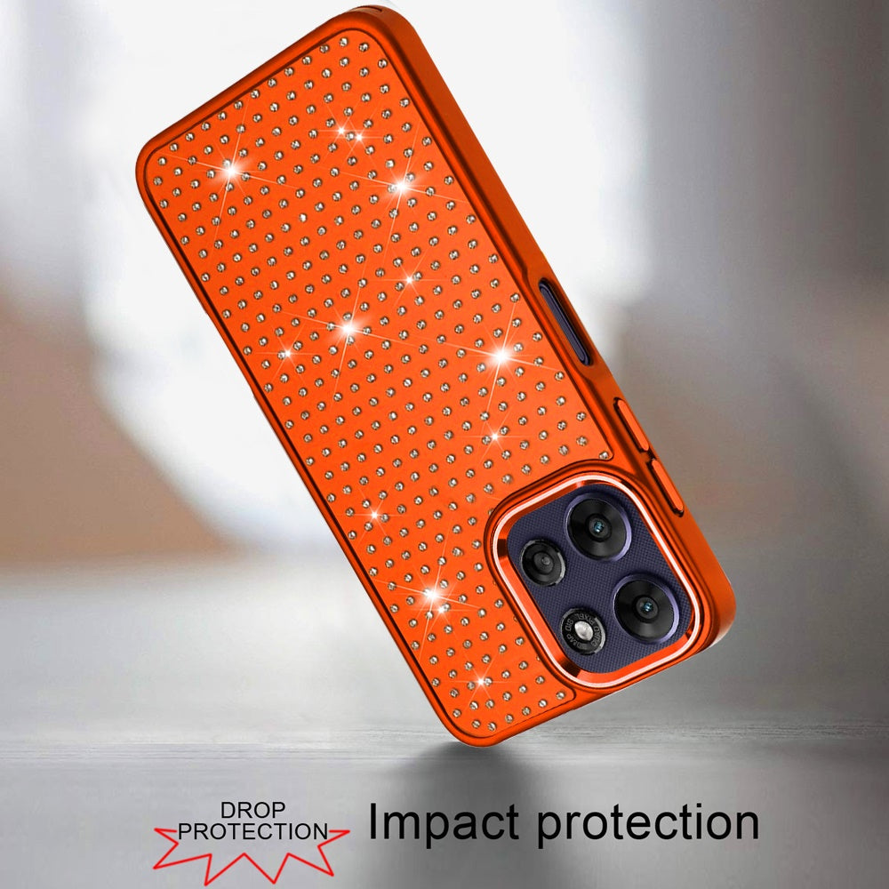 Phone Case for Motorola Moto G Power 5G 2026 /2025 Luxury Diamond Bling Sparkle Chrome Metallic Edge Shockproof Durable Protective Stylish Premium Hybrid Design Cover Cosmic Orange