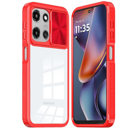 For Motorola Moto G 5G 2026/2025 Hybrid Cases with Sliding Camera Cover Transparent Shockproof Bumper TPU Protective Case Cover Red