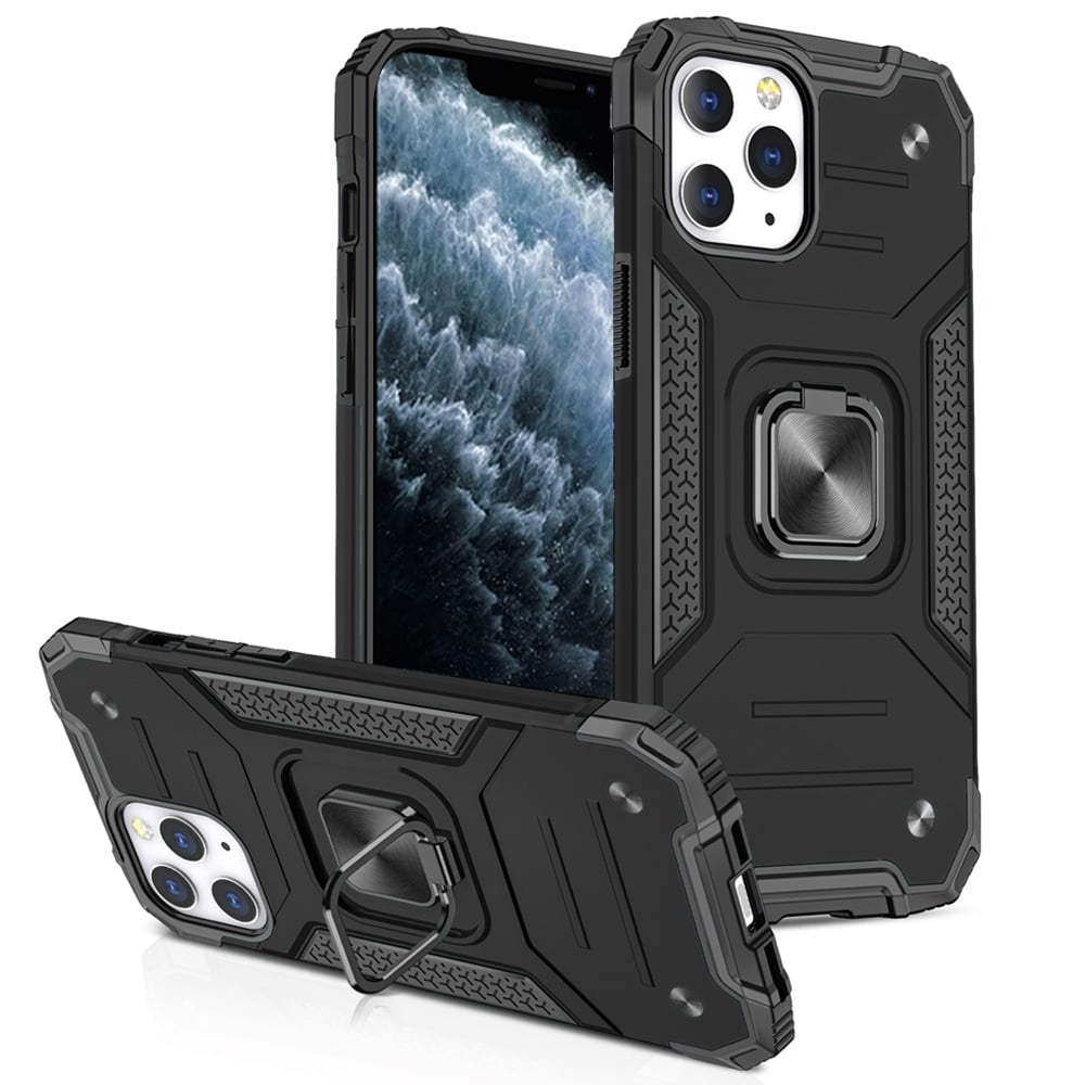 Phone Case for Apple iPhone 11 Pro Max Magnetic Car Mount Hybrid Ring Stand Shockproof Rugged Grip Armor Heavy Duty Protective TPU Durable Defender Cover Black