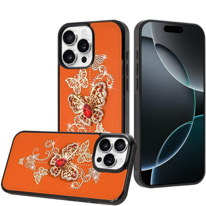 For iPhone 16 Pro Max (6.9") Diamonds 3D Fashion Bling Sparkly Glitter Ornaments Engraving Hybrid with Ring Stand Case Cover