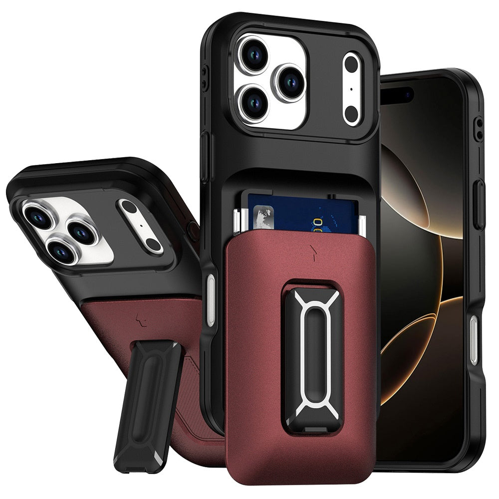 For Apple iPhone 17 Pro Wallet Case with 2- Credit Card Holder, Wrist Strap & Kickstand Hybrid Shockproof TPU Case Cover