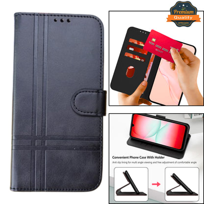 For Motorola Moto G 5G 2026 / Moto G Play 2026 Vegan Lines Leather Wallet Case with Credit Card Slot Pouch Flip, Magnetic Closure folio design Case Cover