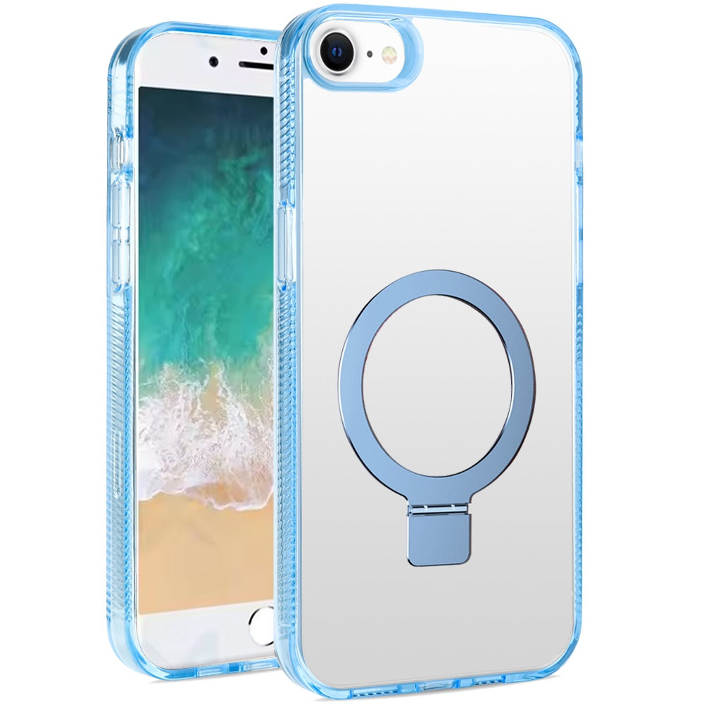For Apple iPhone 16e Transparent Magnetic Ring Circle Stand with MagSafe Compatible Hybrid Dotted Edged Hard PC Shockproof Case Cover