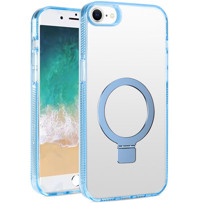 For Apple iPhone 16e Transparent Magnetic Ring Circle Stand with MagSafe Compatible Hybrid Dotted Edged Hard PC Shockproof Case Cover