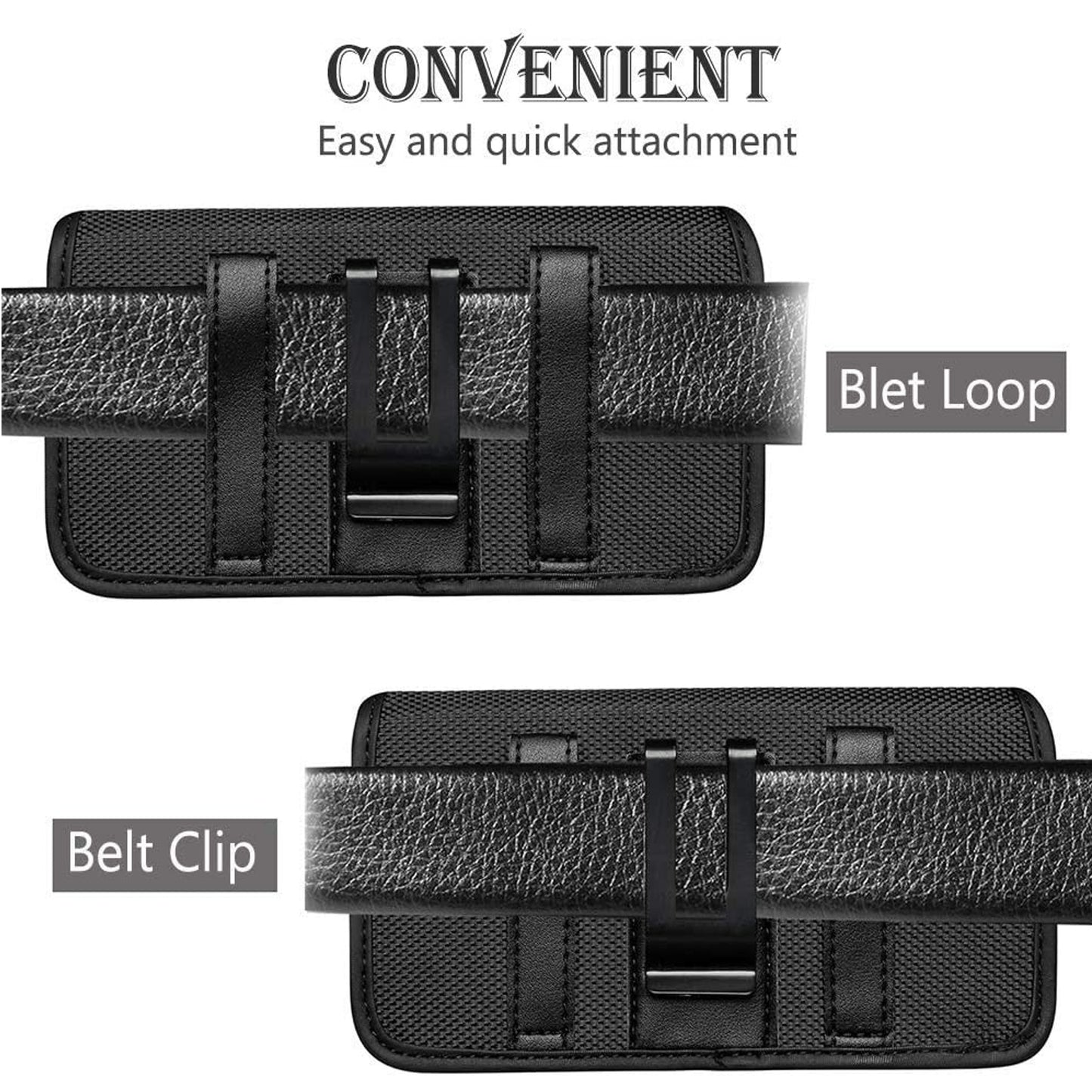 For Apple iPhone 16 (6.1") Pouch Case Universal Horizontal Canvas with Belt Clip Loop Holster Military Grade Cell Phone Holder Cover [Black]