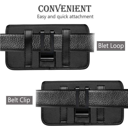 For Apple iPhone 16 Pro (6.3") Pouch Case Universal Horizontal Canvas with Belt Clip Loop Holster Military Grade Cell Phone Holder Cover [Black]