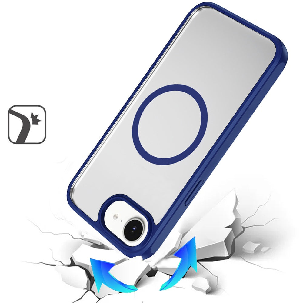 Phone Case for Apple iPhone SE 3 (2022) SE/8/7 Transparent Magnetic HQ Shockproof Hybrid 2.0mm Thick AntiSlip Grip Drop Protection Rugged Clear Durable Impact Cover Navy Blue