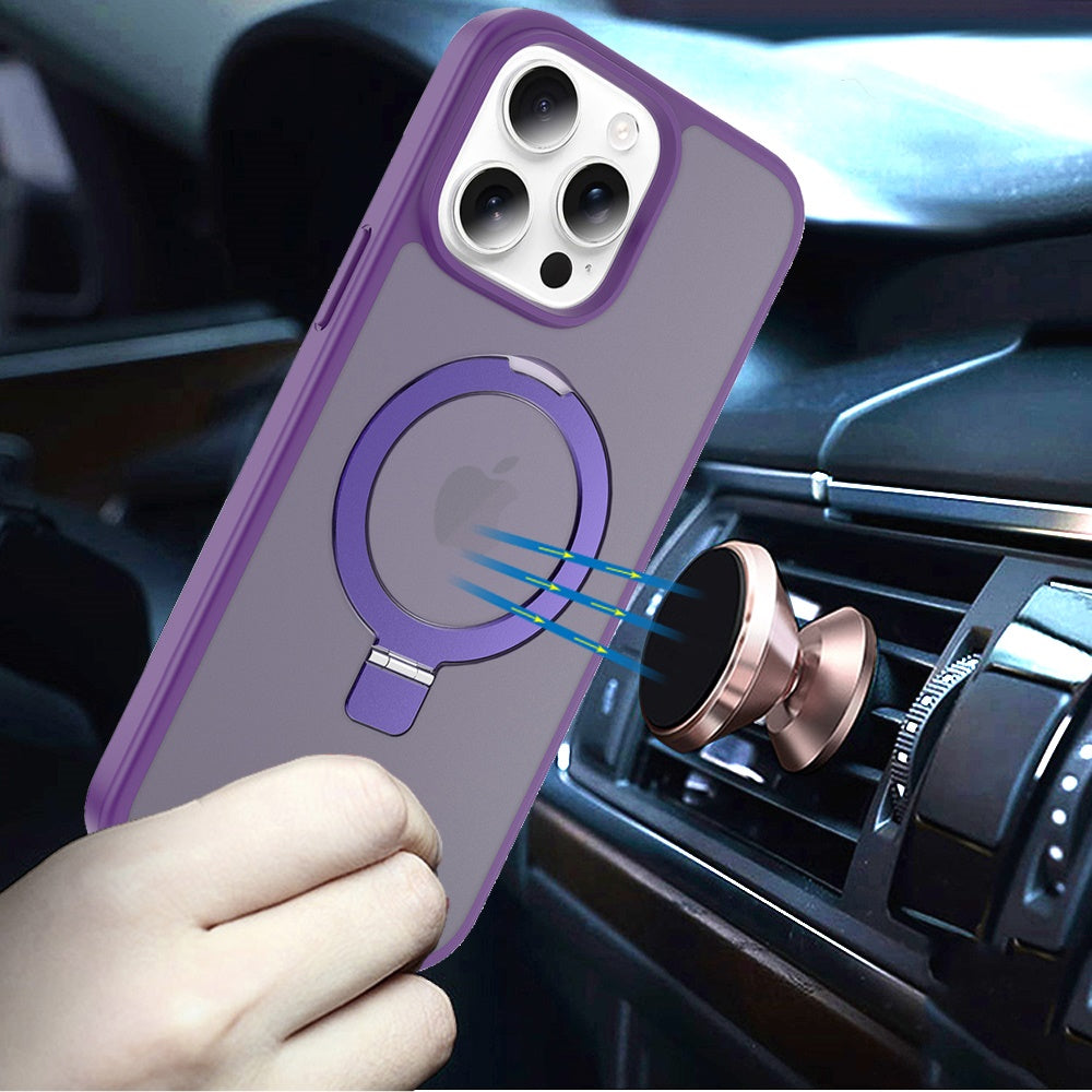 Phone Case for Apple iPhone 13 Pro Magnetic Ring Stand Full Rotation Matte Shockproof Grip Anti Slip Durable Camera Protection Hybrid Cover Dark Purple