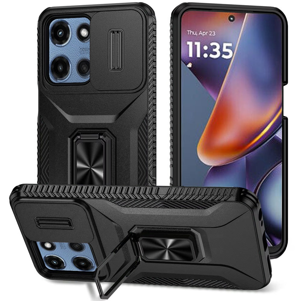 For Motorola Moto G Power 5G (2025) Case, Camera Cover with Magnetic Rotation Ring Stand, Military Grade Hybrid Hard TPU Shockproof Case Cover