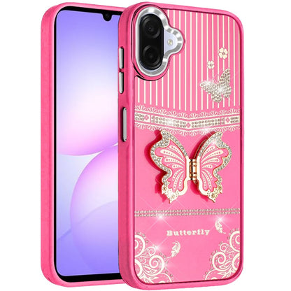 Phone Case Cover for Samsung Galaxy A07 4G Glitter 3D Butterfly Design Bling Metallic Edge Hybrid Stand Drop Protection TPU Shockproof Cover