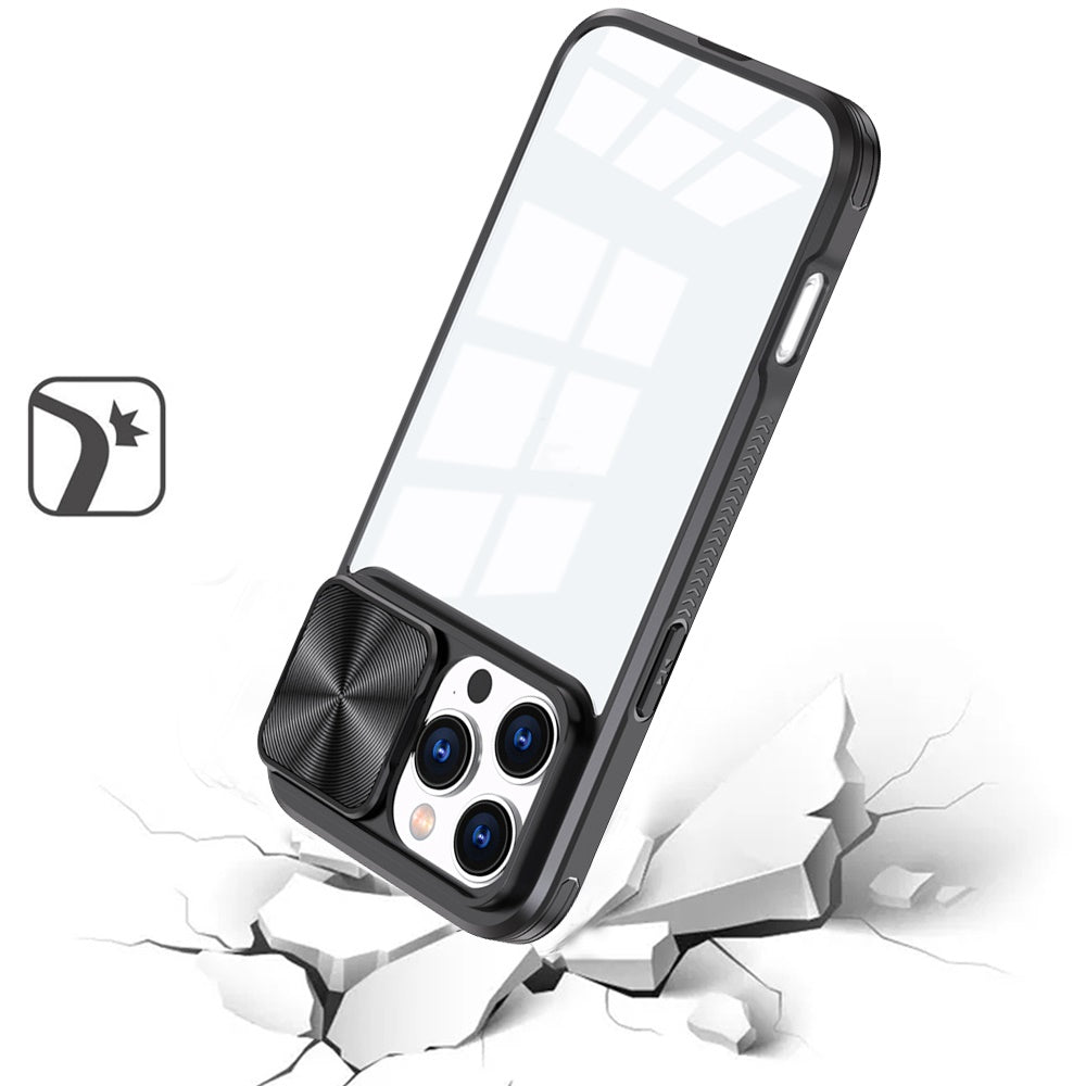 For Samsung Galaxy A52 5G Hybrid Cases with Sliding Camera Cover Transparent Shockproof Bumper TPU Protective Case Cover Black