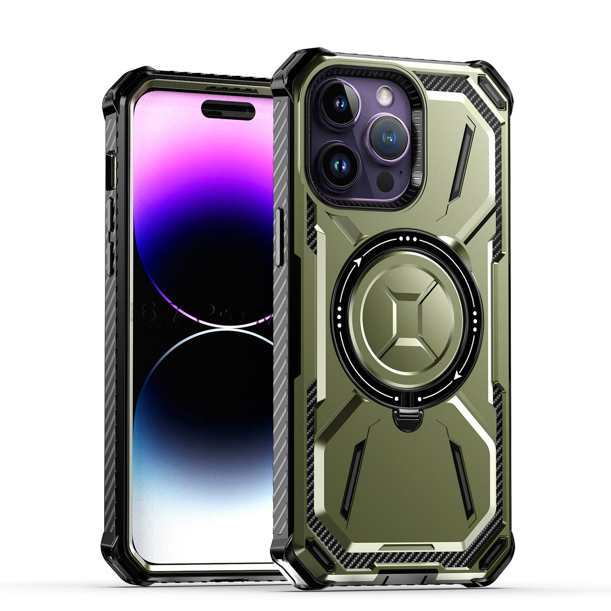 Standard for Apple iPhone 15 Pro Max (6.7") Apple iPhone 15 Pro Max (6.7") MagSafe Compatible Circle Ring Magnetic Kickstand Hybrid Hard TPU Edge Protective Cover