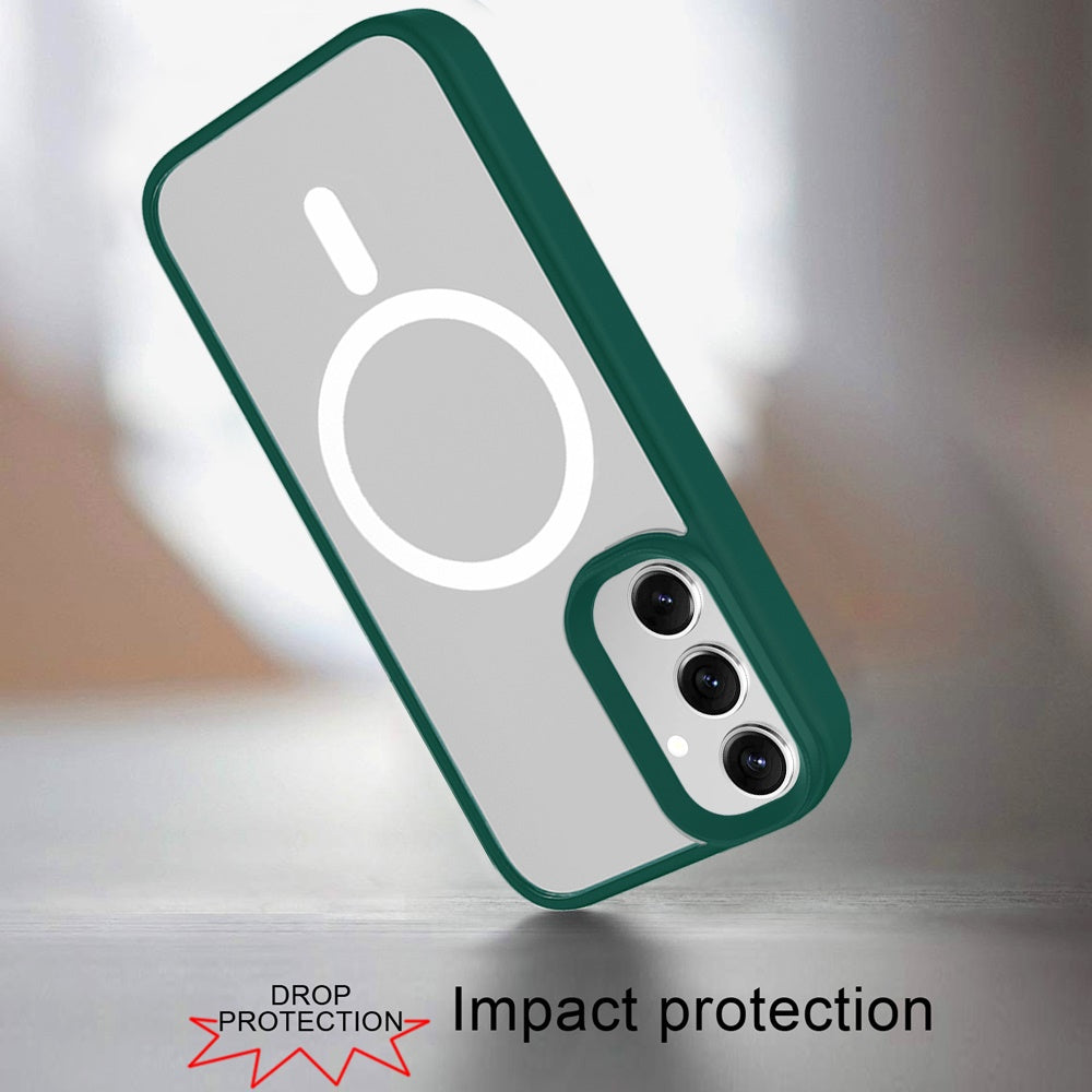 For Samsung Galaxy S24+ Plus Magnetic Circle Hybrid 2mm Shock Protection Durable Grip Color Button Design for Ultra Series Case Cover Midnight Green