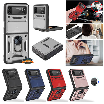 For Samsung Galaxy Z Flip 7 FE Camera Slide Protector with Magnetic Ring Stand, Hybrid TPU Shockproof Protective Case Cover