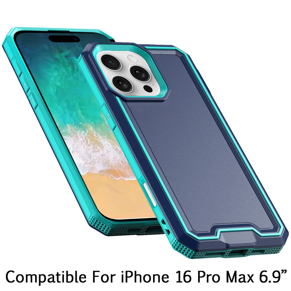 For iPhone 16 Pro Max (6.9") Tough Modern Fused Hybrid Armor Hard PC TPU Rubber Shockproof Drop Protection Impact Case Cover Blue