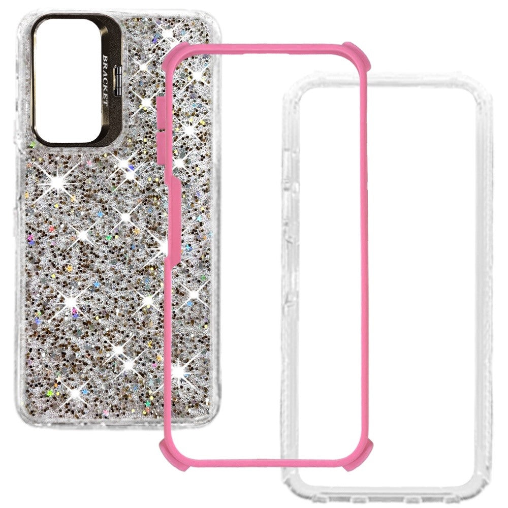 Phone Case for Samsung Galaxy A37 Luxury Bling Scattered Glitter Hybrid Dual Layers with Integrated Camera Stand and Sparkle Finish Design Cover