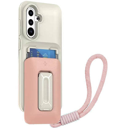 Phone Case for Samsung Galaxy A56 / A36 Credit Card Holder Wallet Shockproof Hybrid Armor Grip with Kickstand & Wrist Strap Protective Dual Card Slot Cover Beige+Light Pink