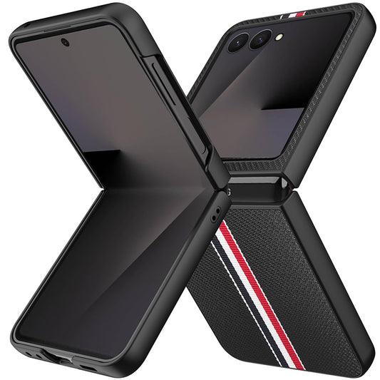 For Samsung Galaxy Z Flip 7 Velvet Fabric PU Vegan Leather, Premium Flip Design, Slim Snap-On Hard PC + TPU Case Cover Black