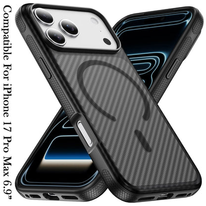For Apple iPhone 17 Pro Max (6.9") Thick Carbon Design Magnetic Hybrid Drop Protection with Metallic Buttons & MagSafe Compatible Case Cover