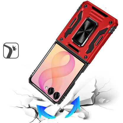 Phone Case for Samsung Galaxy Z Flip 8 Tough Metal Ring Shockproof Sliding Camera Window Hybrid Armor Rugged Anti Slip Heavy Duty Grip Cover