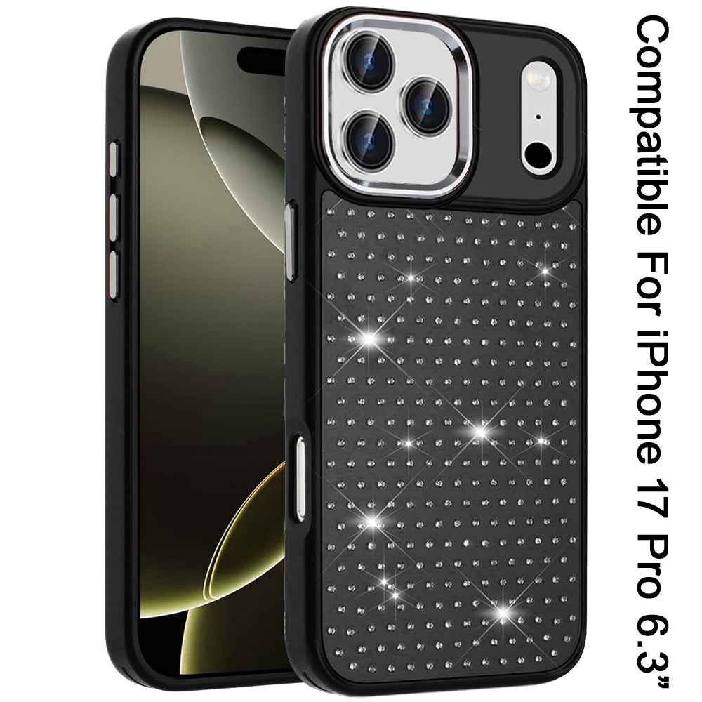 Phone Case Cover for Apple iPhone 18 Pro /17 Pro Bling Diamond Metallic, Full Sparkle Chrome Edged Hybrid Protective Shockproof Cover