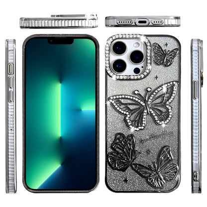 For Apple iPhone 13 Pro Max Luxury Butterfly Sparkle Glitter Diamond Crystal Rhinestone Shimmer Bling Plating Thick TPU Hard PC Case Cover