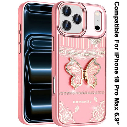 Phone Case for Apple iPhone 18 Pro Max Glitter Bling Butterfly Stand Metallic Edge Hybrid Shockproof Grip Durable Camera Protection Stylish Design Cover